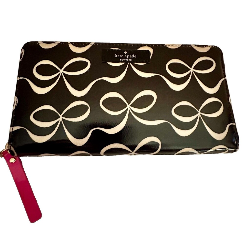 Kate Spade Black/Milk PVC Daycation Ribbon Zip Around Neda Wallet Pre-owned